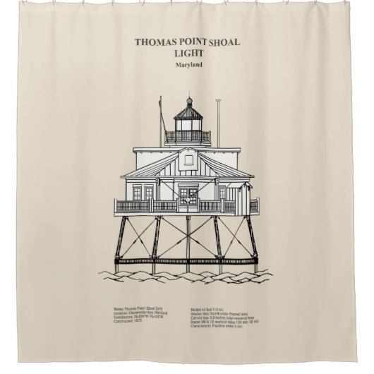 トマス・ポイントショールライトハウス – メリーランド – SBD シャワーカーテン (正面)