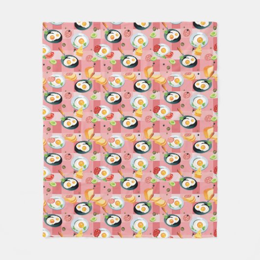 トマトおよび卵焼きパターン フリースブランケット (正面)