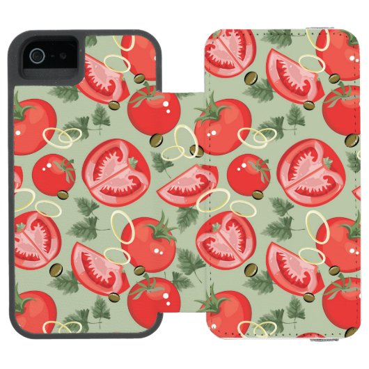 トマトが付いている抽象的なパターン INCIPIO iPhoneウォレットケース (フォリオ Open)