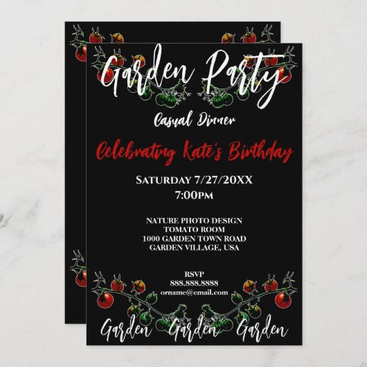 トマトつる植物フォトガーデンパーティの招待状 招待状 (正面/裏面)