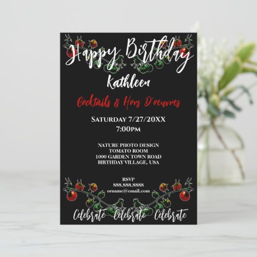 トマトつる植物フォトガーデンパーティー誕生日招待状 招待状 (スタンド正面)