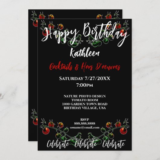 トマトつる植物フォトガーデンパーティー誕生日招待状 招待状 (正面/裏面)
