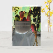 「トマトとニンニク」デジタルで変化した静物詩 カード (黄色い花)