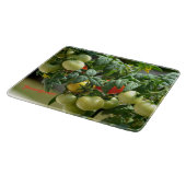 トマトと花の写真ガラス カッティングボード (角)