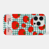 トマトのギンガムグリーンのスマホケース – パーソナライズ iPhoneケース (裏面横)