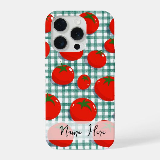 トマトのギンガムグリーンのスマホケース – パーソナライズ iPhoneケース (裏面)