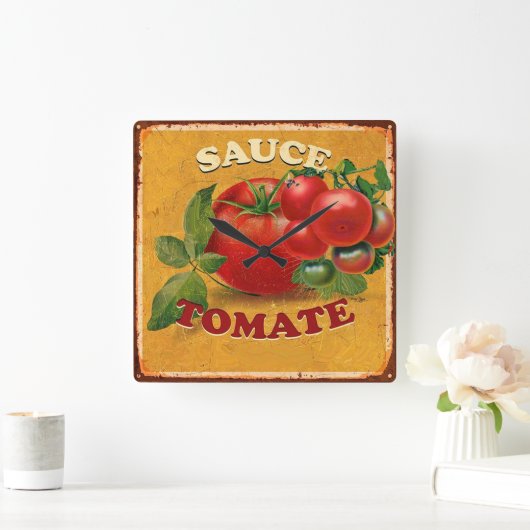 トマトの台所ジャム、CANNINGSのトマトソース スクエア壁時計 (ホーム)