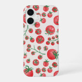 トマトの水彩画地中海の夏のパターン iPhone 16ケース (裏面)