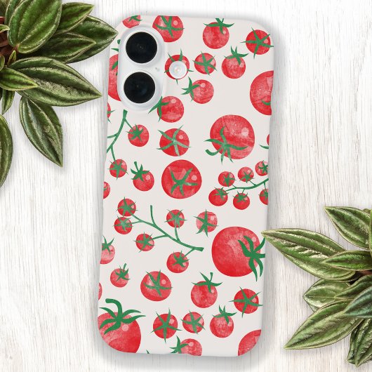 トマトの水彩画地中海の夏のパターン iPhone 16ケース