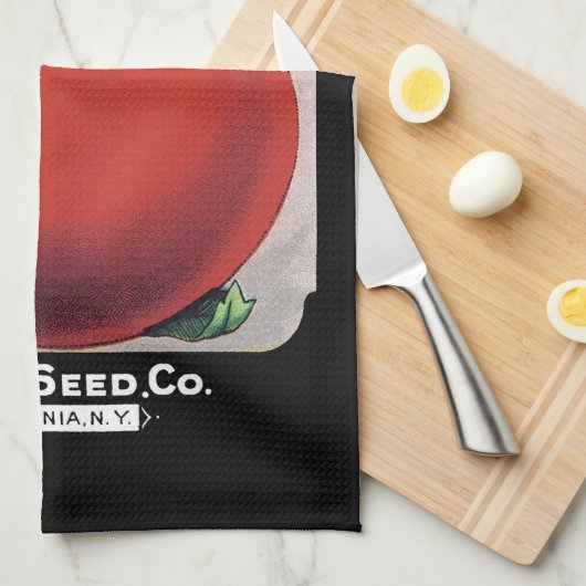 トマトの種の包みのラベル キッチンタオル (四つ折り)