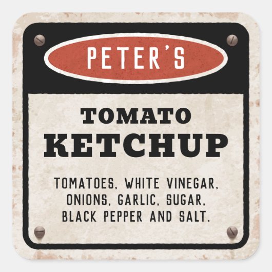 トマトの編集可能ケチャップとヴィンテージ錆びサイン スクエアシール (正面)