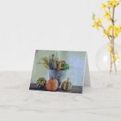 トマトや花を添えた秋の静物画 カード (黄色い花)