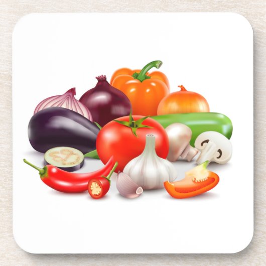 トマトアスパラガスビーツウォーターカラー野菜 コースター (正面)