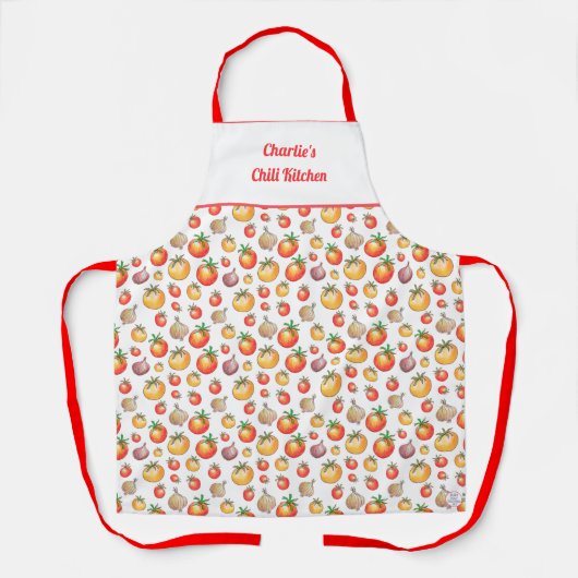 トマトオニオンチリパッテンハンドドロー夏グルメ エプロン (正面)