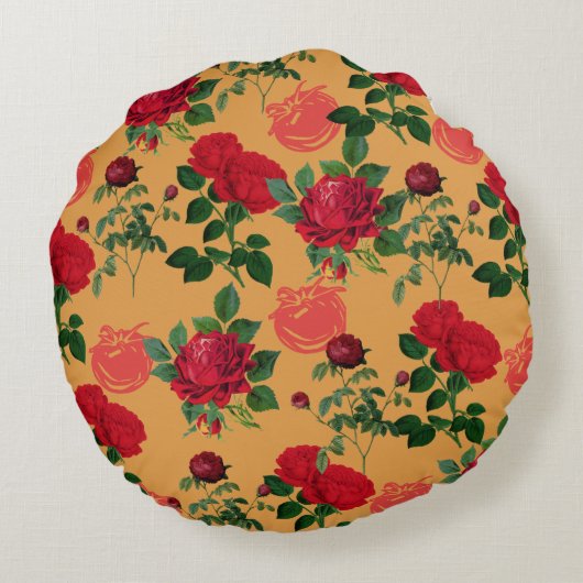 トマトガールエステティックヴィンテージ野菜金ゴールドバラ ラウンドクッション (裏面)