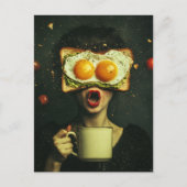 トマトス付き超現実的な朝食飛んでいる女性 ポストカード (正面)