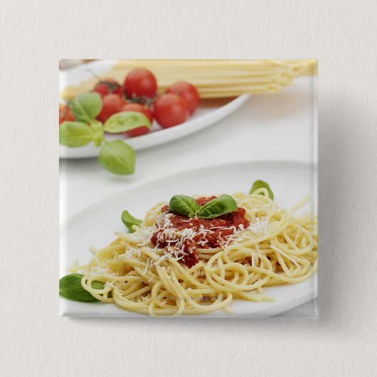 トマトソースとバジルのスパゲッティ 缶バッジ (正面)