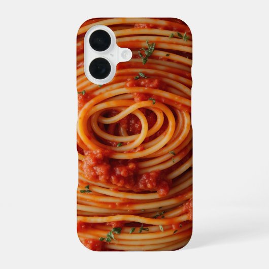 トマトソース入りスパゲティおもしろい iPhone 16ケース (裏面)