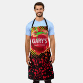 トマトソース(ばちゃばちゃ)跳ねる調理師 エプロン (着用した状態)