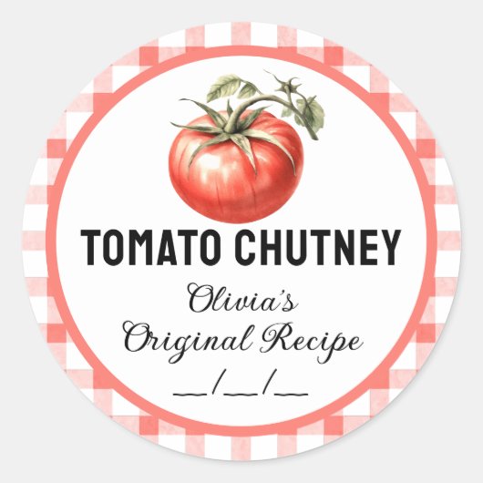 トマトチュニー缶詰用ラベル市松模様にとデザイン ラウンドシール (正面)
