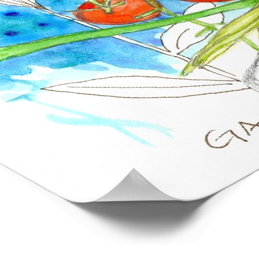 トマトバジルのハーブ水の色ガーデンフラワー ポスター (角)