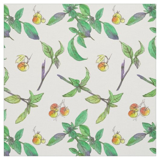 トマトバジルのハーブ水色 ファブリック (見本)