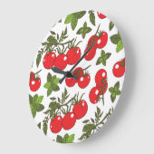 トマトバジルシームレスキッチンパターン ラージ壁時計 (傾斜)