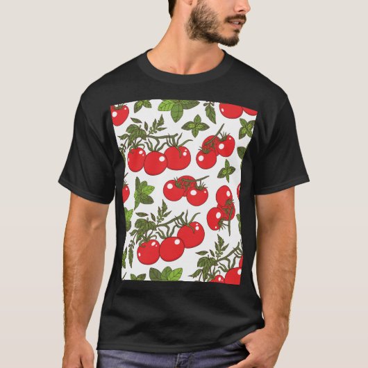 トマトバジルシームレスキッチンパターン Tシャツ (正面)