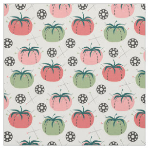 トマトピンクッションとボビンズ-ピンクライム ファブリック