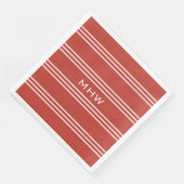 トマトレッドストライプ紙カスタムモノグラムナプキン (コーナー)