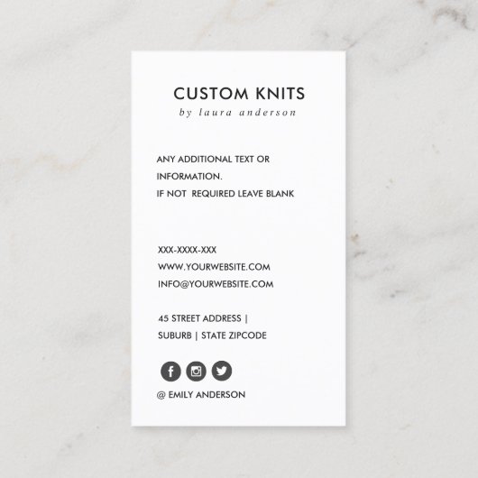 トマトレッドネイビーグレー編み物ウールヤーンボール 名刺 (裏面)