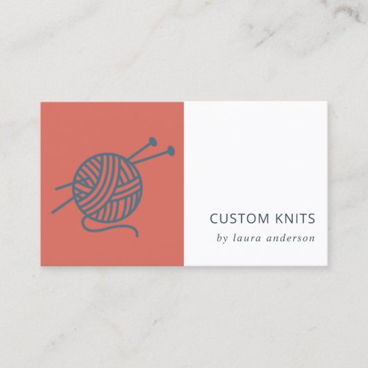 トマトレッドネイビーグレー編み物ウールヤーンボール 名刺 (正面)