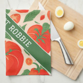 トマトレトロカラフルパタパーソナライズされたーン キッチンタオル (四つ折り)