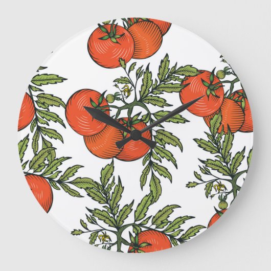 トマトヴィンテージ:農場市場イラストレーション。 ラージ壁時計 (正面)