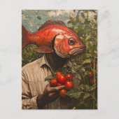 トマト園で頭に魚を飼う人 ポストカード (正面)