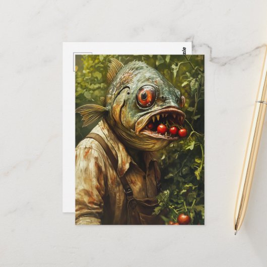 トマト園で魚を釣る人 ポストカード (正面/裏面インサイチュ)