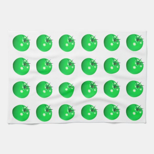 トマト揚げグリーントマトかわいい夏の庭 キッチンタオル (横)
