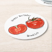 トマト漫画イラストレーション ラウンドペーパーコースター (アングル)