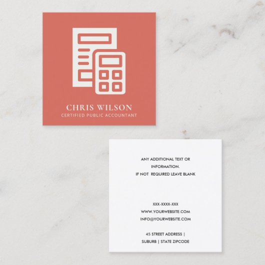 トマト赤計算モダンアイコン会計税 スクエア名刺 (正面/裏面)
