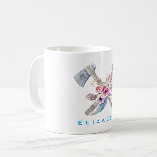 トマパーソナライズされたホークの羽と花 コーヒーマグカップ (正面左)