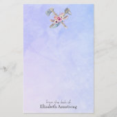 トマホークの羽と花の水彩デザイン 便箋 (正面)