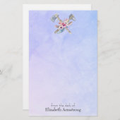 トマホークの羽と花の水彩デザイン 便箋 (正面/裏面)