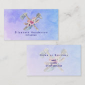 トマホークの羽と花の水彩デザイン 名刺 (正面/裏面)