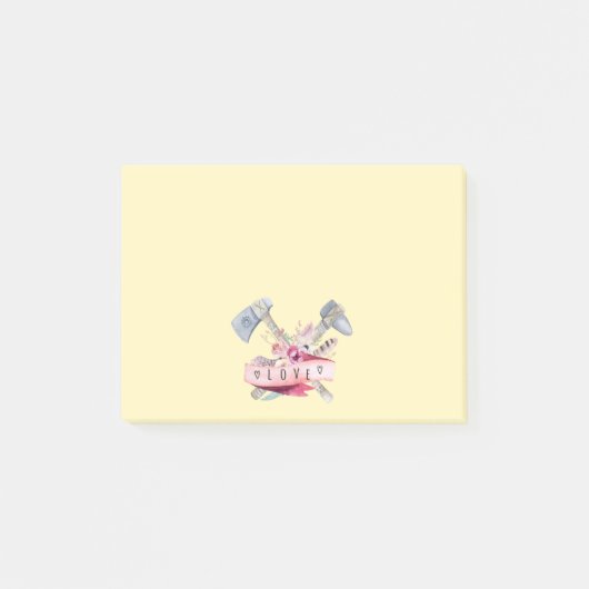 トマホークハンマーと花水彩デザイン ポストイット (正面)