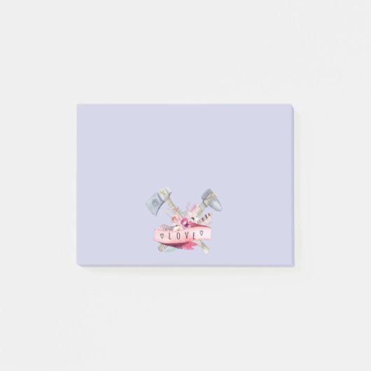 トマホークハンマーと花水彩デザイン ポストイット (正面)