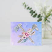 トマホークハンマーと花水彩デザイン ポストカード (スタンド正面)