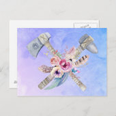 トマホークハンマーと花水彩デザイン ポストカード (正面/裏面)