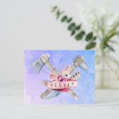 トマホークハンマーと花水彩デザイン ポストカード (スタンド正面)