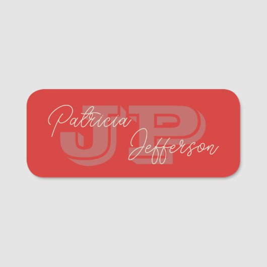トマモダンモノグラムのト赤エレガント：手書き 名札 (正面)
