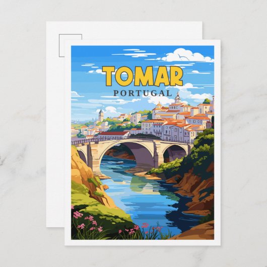 トマールポルトガルヴィンテージ旅行イラストレーション ポストカード (正面/裏面)